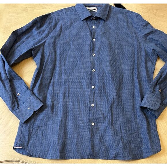 Mango Men's Linen Slim Fit Shirt Size XL Blue Floral Long Sleeve Button Down - Picture 8 of 9